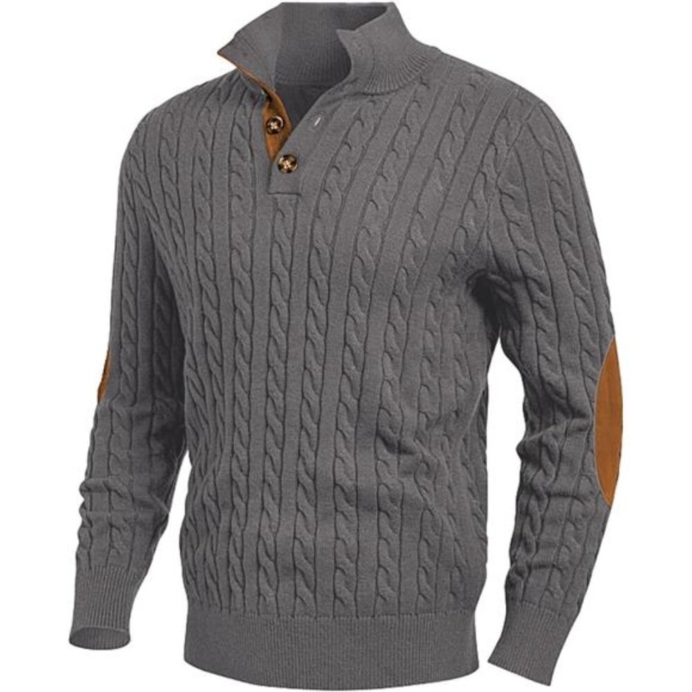 NEW Men's Cable Knit Pullover Sweater Casual Long Sleeve Stand Collar